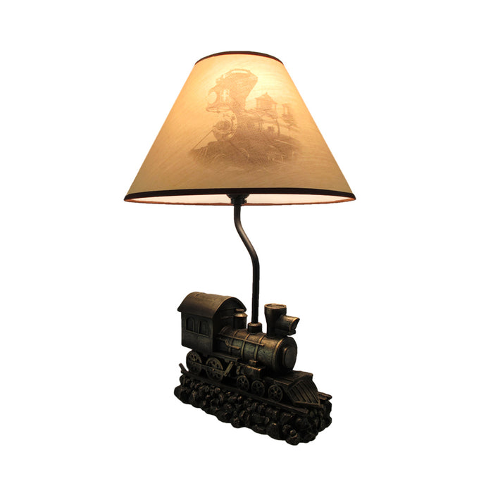 "Light in the Tunnel" Vintage Steam Engine Train Table Lamp with Shade - Rustic Railroad Locomotive Nightstand Light with