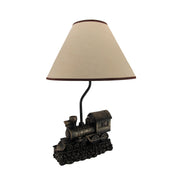 "Light in the Tunnel" Vintage Steam Engine Train Table Lamp with Shade - Rustic Railroad Locomotive Nightstand Light with