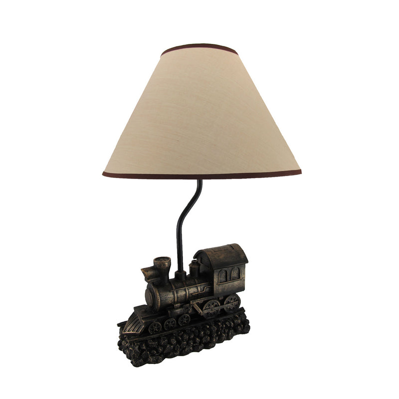 "Light in the Tunnel" Vintage Steam Engine Train Table Lamp with Shade - Rustic Railroad Locomotive Nightstand Light with