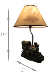 "Light in the Tunnel" Vintage Steam Engine Train Table Lamp with Shade - Rustic Railroad Locomotive Nightstand Light with