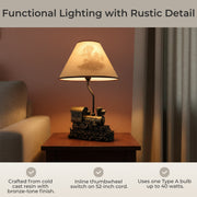 "Light in the Tunnel" Vintage Steam Engine Train Table Lamp with Shade - Rustic Railroad Locomotive Nightstand Light with