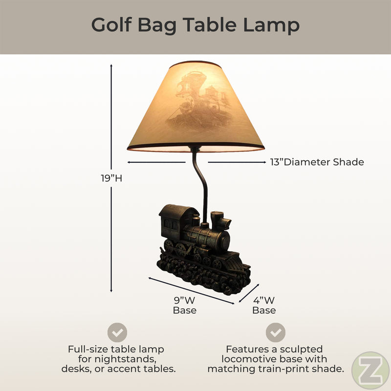 "Light in the Tunnel" Vintage Steam Engine Train Table Lamp with Shade - Rustic Railroad Locomotive Nightstand Light with