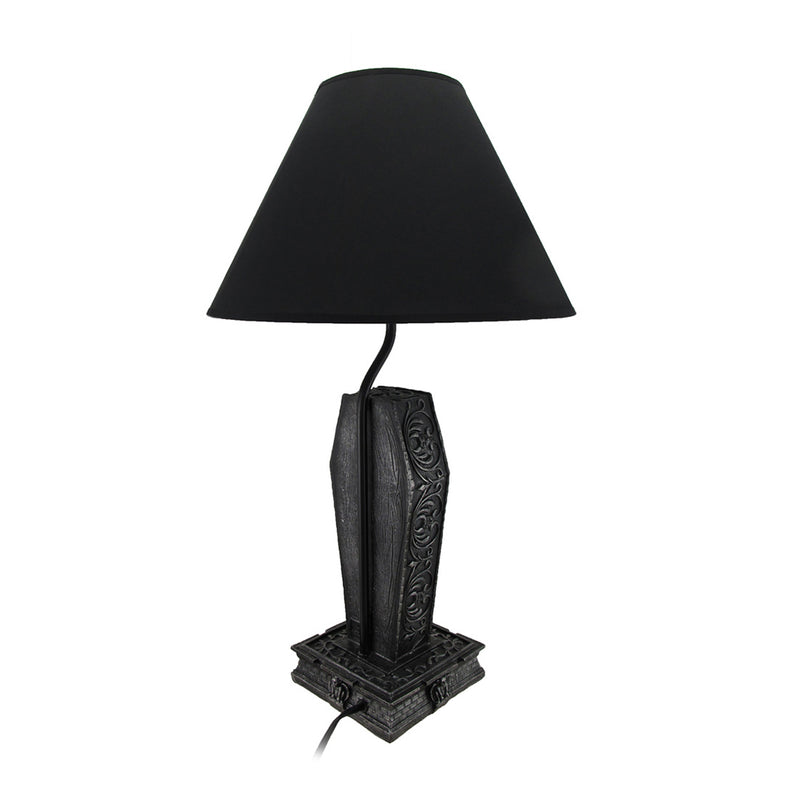 22-Inch Dark Dawning Vampire in Coffin Black Table Lamp - A Gothic Masterpiece with Eerie Charm and Bat Silhouette Fabric