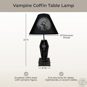 Vampire Coffin Table Lamp, 22 Inch Black Gothic Resin Image 5