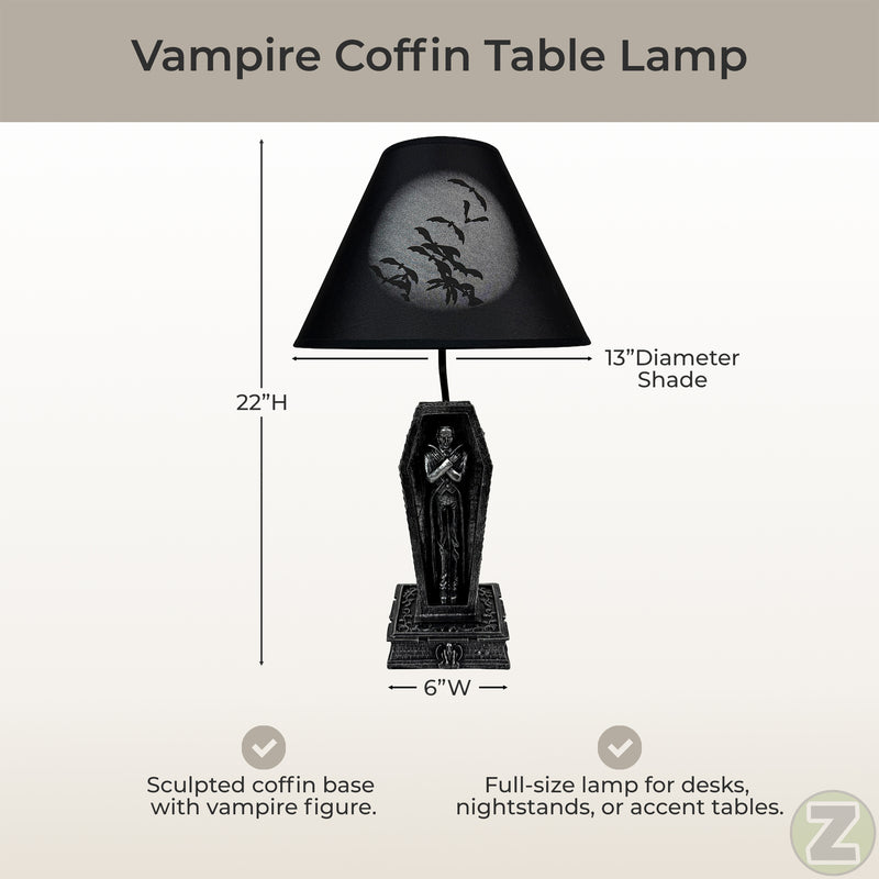 Vampire Coffin Table Lamp, 22 Inch Black Gothic Resin Image 5
