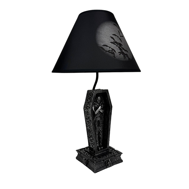 Vampire Coffin Table Lamp, 22 Inch Black Gothic Resin Image 2