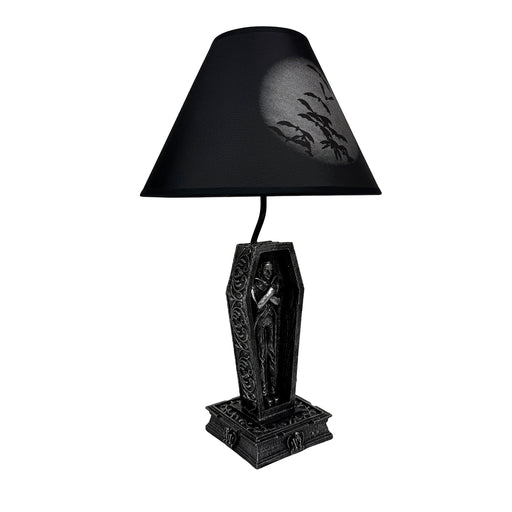 Vampire Coffin Table Lamp, 22 Inch Black Gothic Resin Image 2