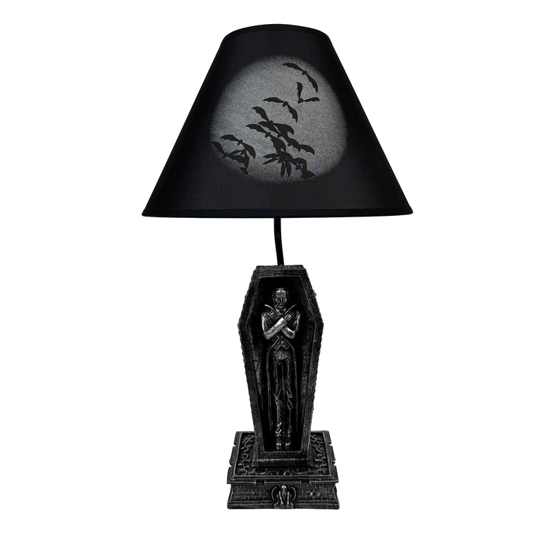 Vampire Coffin Table Lamp, 22 Inch Black Gothic Resin Image 1