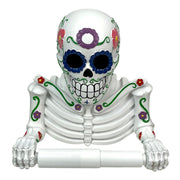 Sugar Skull Toilet Paper Holder, 8.5 Inch Day of the Dead Skeleton Image 1