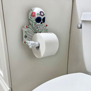 Día de los Muertos Vibrant Sugar Skull Skeleton Toilet Paper Holder - Whimsical Bathroom Tissue Dispenser and Novelty Home