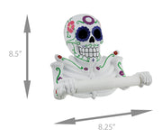 Día de los Muertos Vibrant Sugar Skull Skeleton Toilet Paper Holder - Whimsical Bathroom Tissue Dispenser and Novelty Home