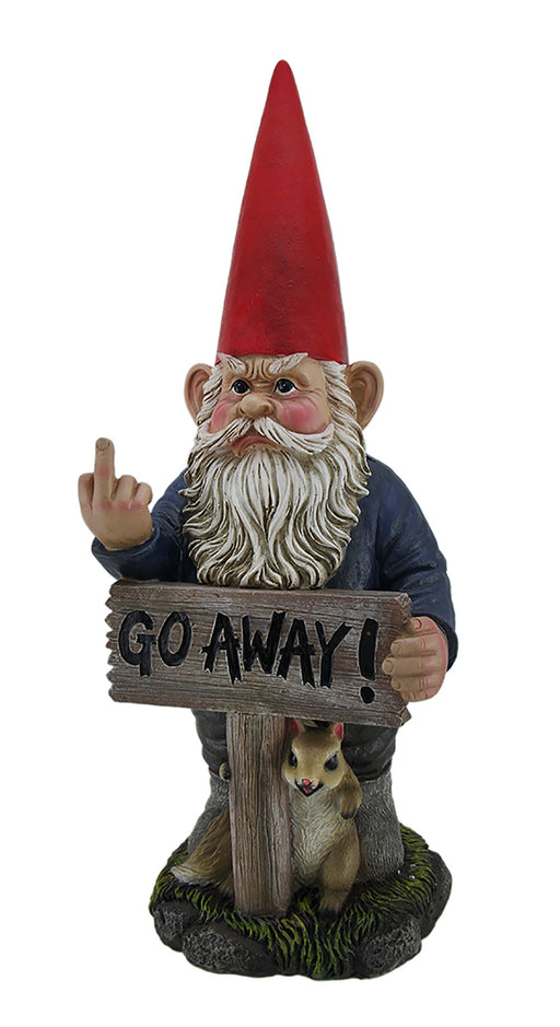 "Take A Hike" Defiant Go Away Resin Garden Gnome Un-Welcome Sign - Red Hat Grumpy Rude Gesture Porch Statue - Standing 17.5