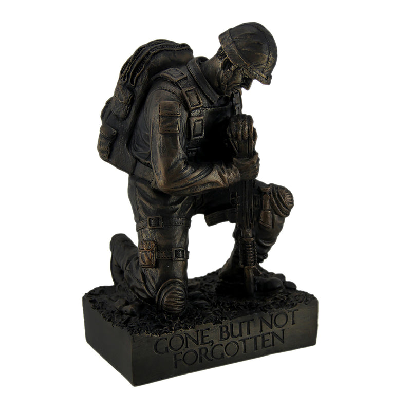 Silent Salute - Kneeling Military Soldier with Rifle In Ground Memorial Resin Statue - For Indoor or Outdoor Display - 8.5