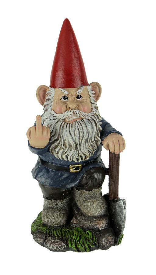 You Dig? - Grumpy Garden Gnome Digging with Shovel Flipping The Bird Middle Finger Statue for Indoor or Outdoor Home and