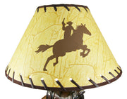 Western Saddle Resin Table Lamp with Beige Cowboy Print Shade - Perfect Bedroom Decor Accent - Standing Tall at 18 Inches -