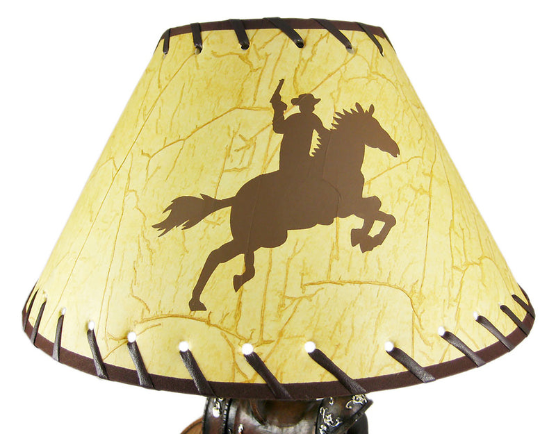 Western Saddle Resin Table Lamp with Beige Cowboy Print Shade - Perfect Bedroom Decor Accent - Standing Tall at 18 Inches -