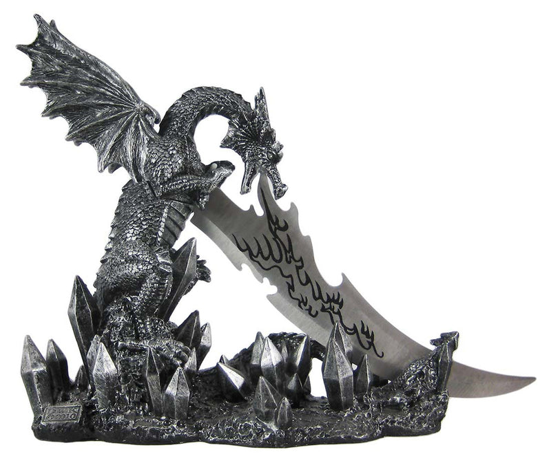 Dragon Knife Holder with Dagger, 13 Inch Gothic Fire Dragon Decor Image 1