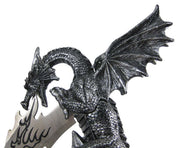 Wicked Fire-Breathing Dragon Stone Grey Knife Holder with Menacing-Looking Dagger - Unique Medieval Style Collectible Decor