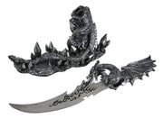 Wicked Fire-Breathing Dragon Stone Grey Knife Holder with Menacing-Looking Dagger - Unique Medieval Style Collectible Decor