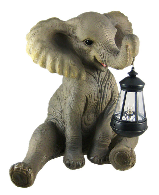 Enchanting African Elephant Statue with Lantern- Adorable Porch and Garden Decor - 13.5 Inches High - Hand-Painted Outdoor