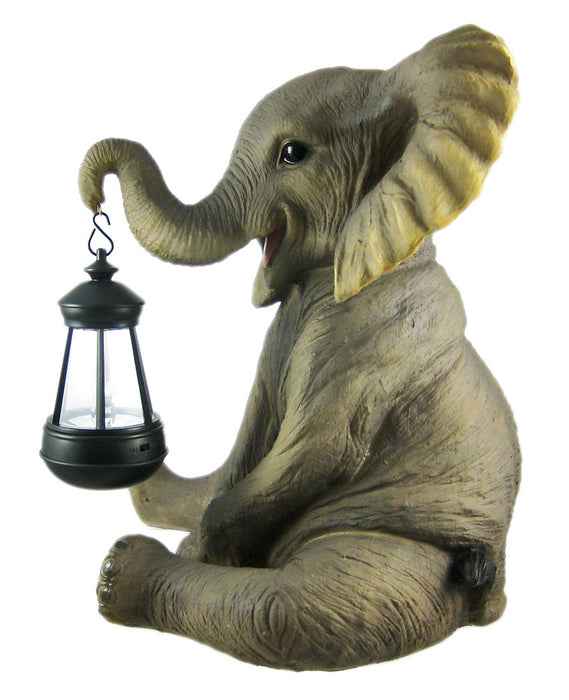 Enchanting African Elephant Statue with Lantern- Adorable Porch and Garden Decor - 13.5 Inches High - Hand-Painted Outdoor