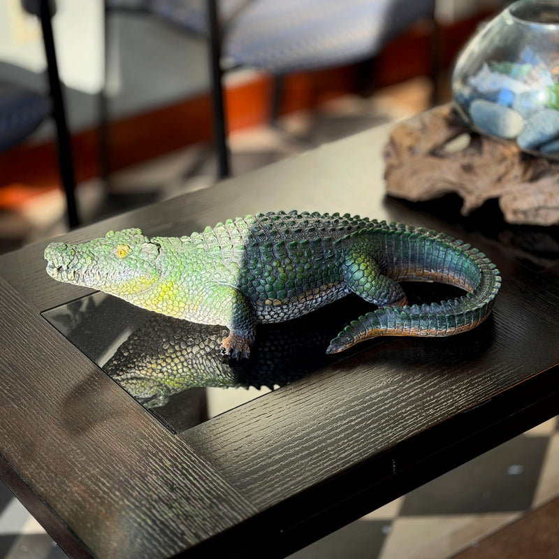 Zeckos Decorative Alligator Statue for Outdoor Garden Display, Wildlife Style 21 Inch Painted Resin Sculpture, Green