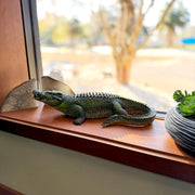 Zeckos Decorative Alligator Statue for Outdoor Garden Display, Wildlife Style 21 Inch Painted Resin Sculpture, Green