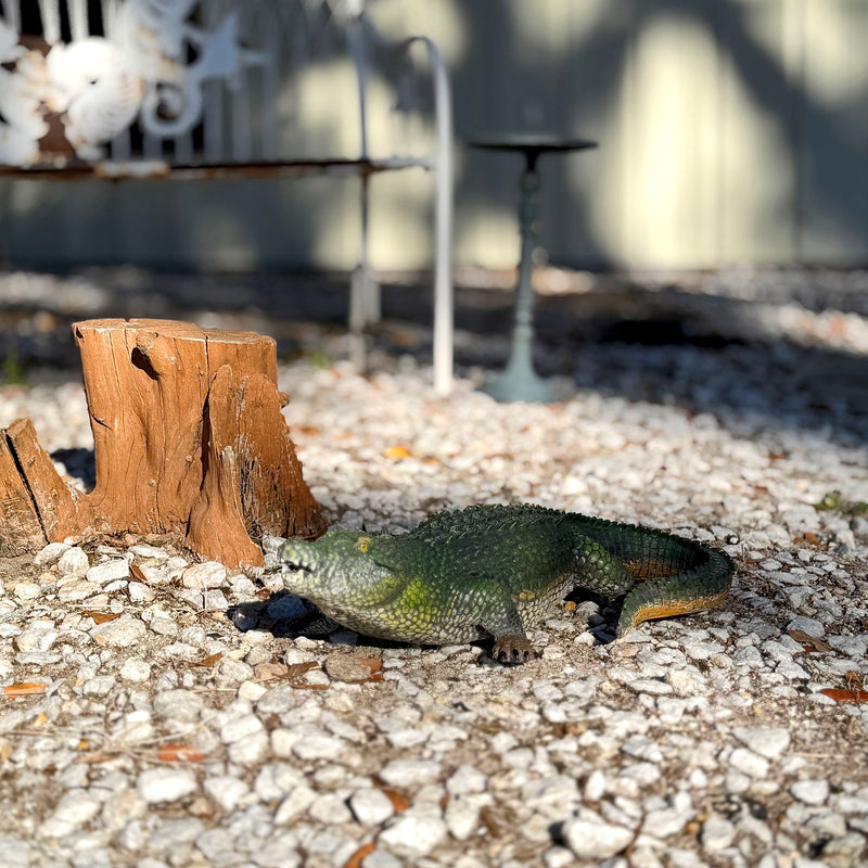 Zeckos Decorative Alligator Statue for Outdoor Garden Display, Wildlife Style 21 Inch Painted Resin Sculpture, Green