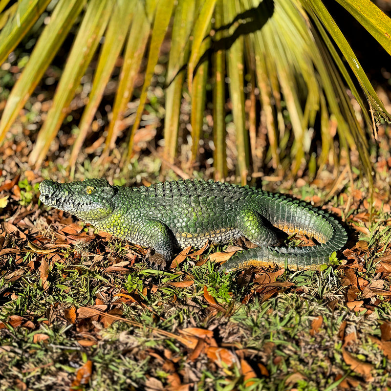 Zeckos Decorative Alligator Statue for Outdoor Garden Display, Wildlife Style 21 Inch Painted Resin Sculpture, Green