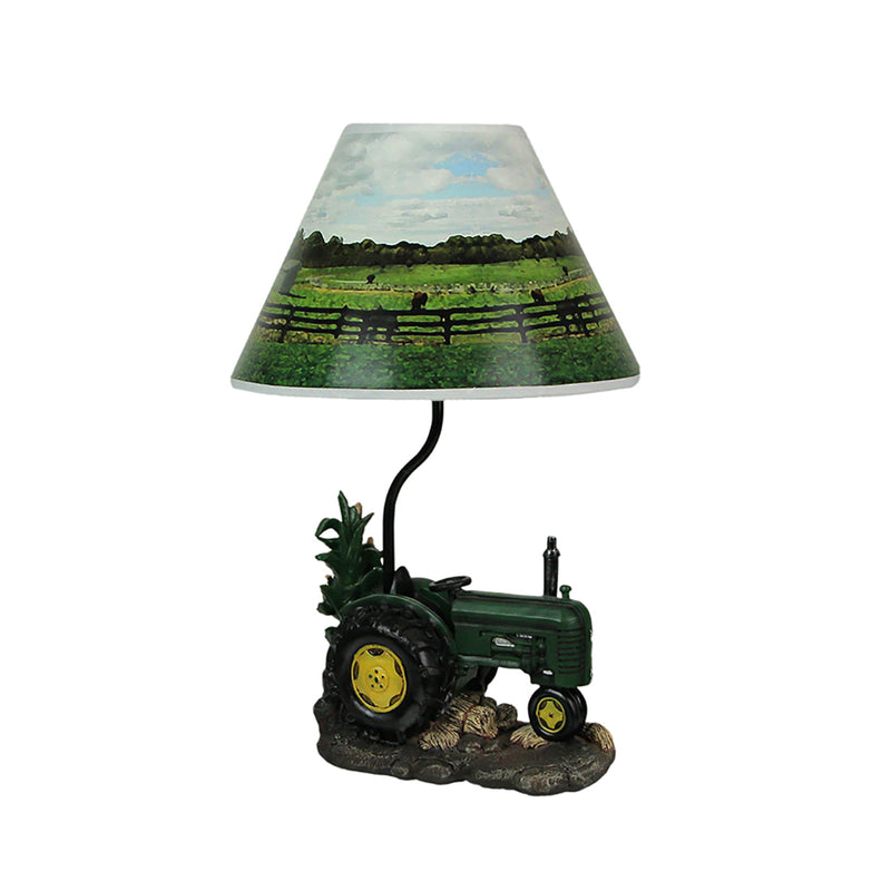 Vintage Green Farm Tractor Table Lamp - Charming Farmhouse Accent with Rustic Appeal, 19 Inches High, Perfect Decorative