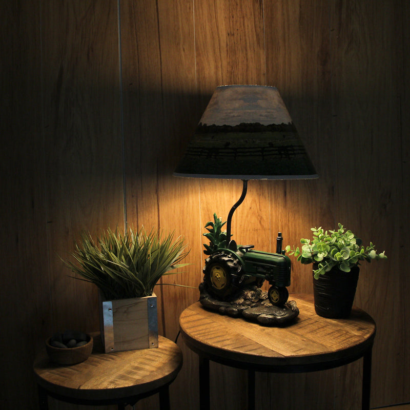 Vintage Green Farm Tractor Table Lamp - Charming Farmhouse Accent with Rustic Appeal, 19 Inches High, Perfect Decorative