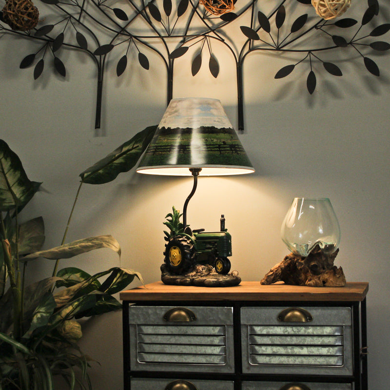 Vintage Green Farm Tractor Table Lamp - Charming Farmhouse Accent with Rustic Appeal, 19 Inches High, Perfect Decorative