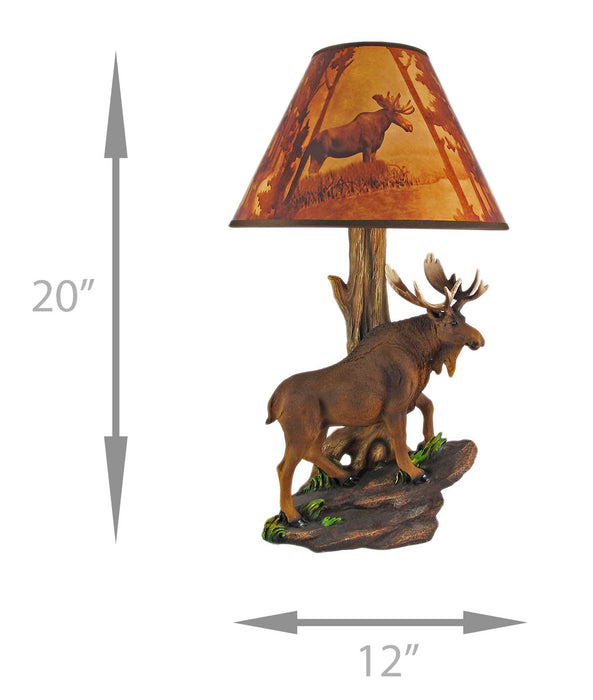 North American Bull Moose Table Lamp with a 12-Inch Diameter Forest Print Shade- Wildlife Decor - Perfect for Living Rooms,