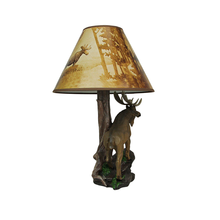 North American Bull Moose Table Lamp with a 12-Inch Diameter Forest Print Shade- Wildlife Decor - Perfect for Living Rooms,