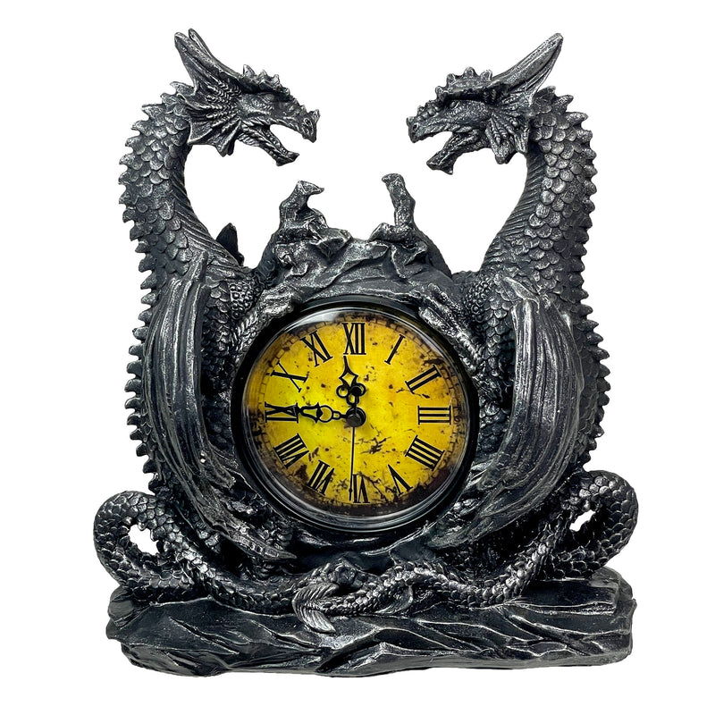 Twin Evil Dragons Antiqued Mantel Clock Image 1