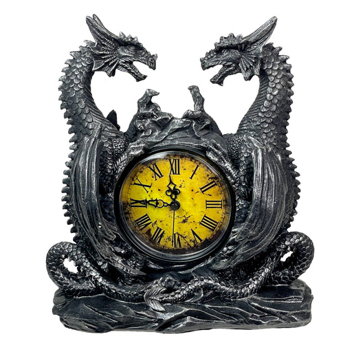 Twin Evil Dragons Antiqued Mantel Clock Image 1