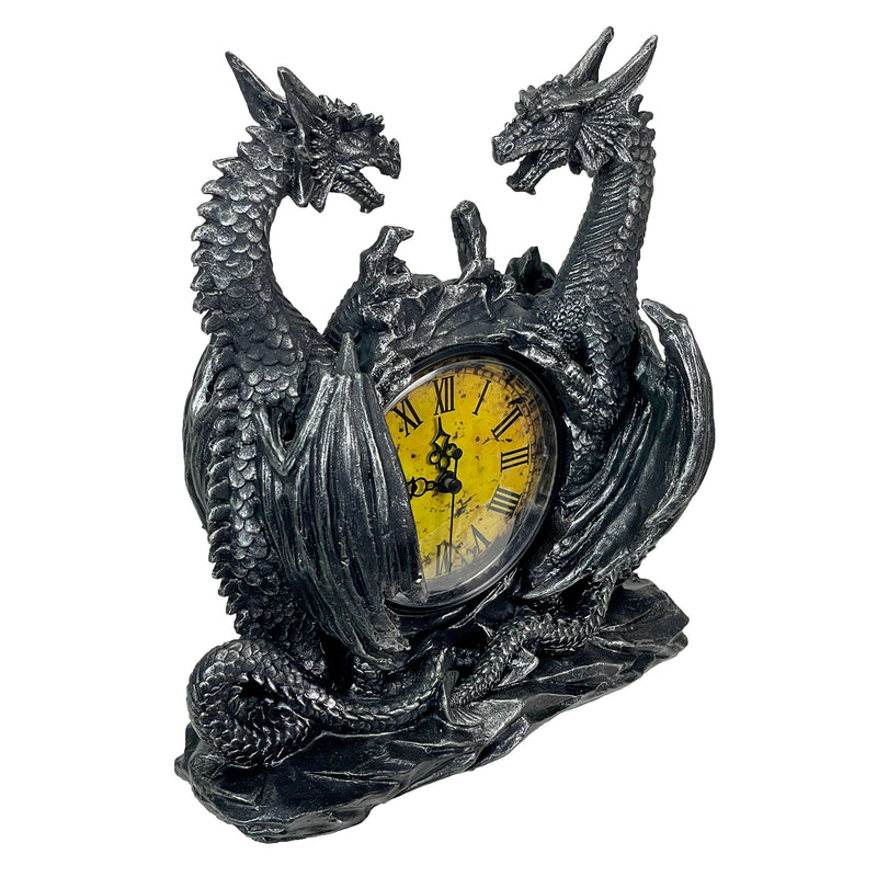 Twin Evil Dragons Antiqued Mantel Clock Image 2