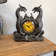 Twin Evil Dragons Antiqued Mantel Clock Image 4