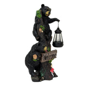 Bear Family - Image 2 - Bear Cubs Outdoor Statue, 19 Inch Climbing Tree Solar Welcome Light