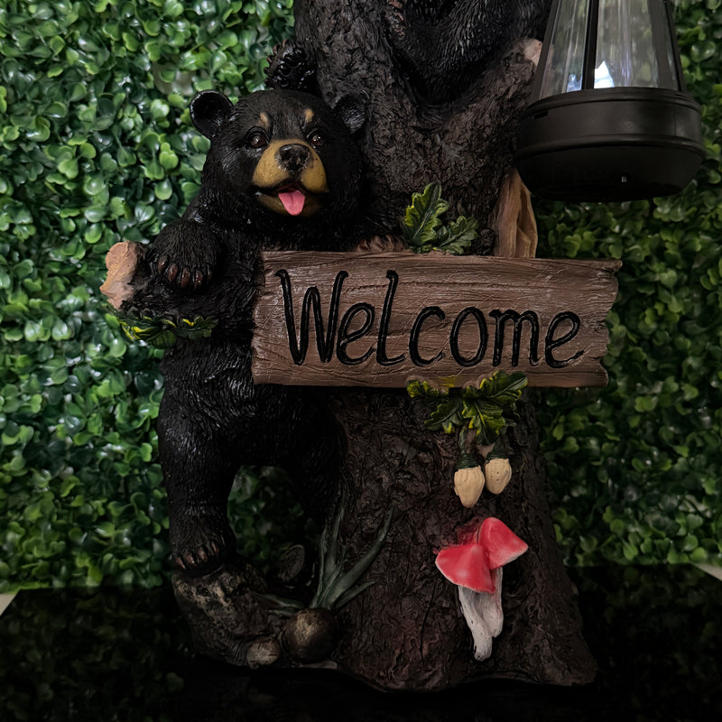 Bear Family - Image 5 - Bear Cubs Outdoor Statue, 19 Inch Climbing Tree Solar Welcome Light