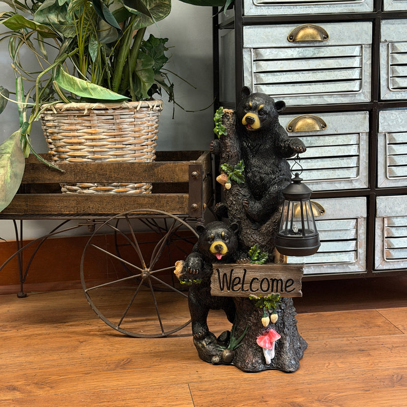 Bear Family - Image 7 - Bear Cubs Outdoor Statue, 19 Inch Climbing Tree Solar Welcome Light