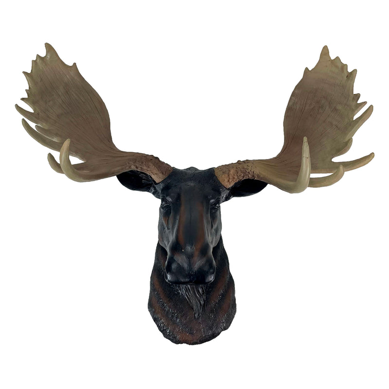 Moose Head Bust Wall Sculpture, 20 x 23 Inch Brown Painted Resin North American Moose Wall Mount for Rustic Lodge, Cabin, Man