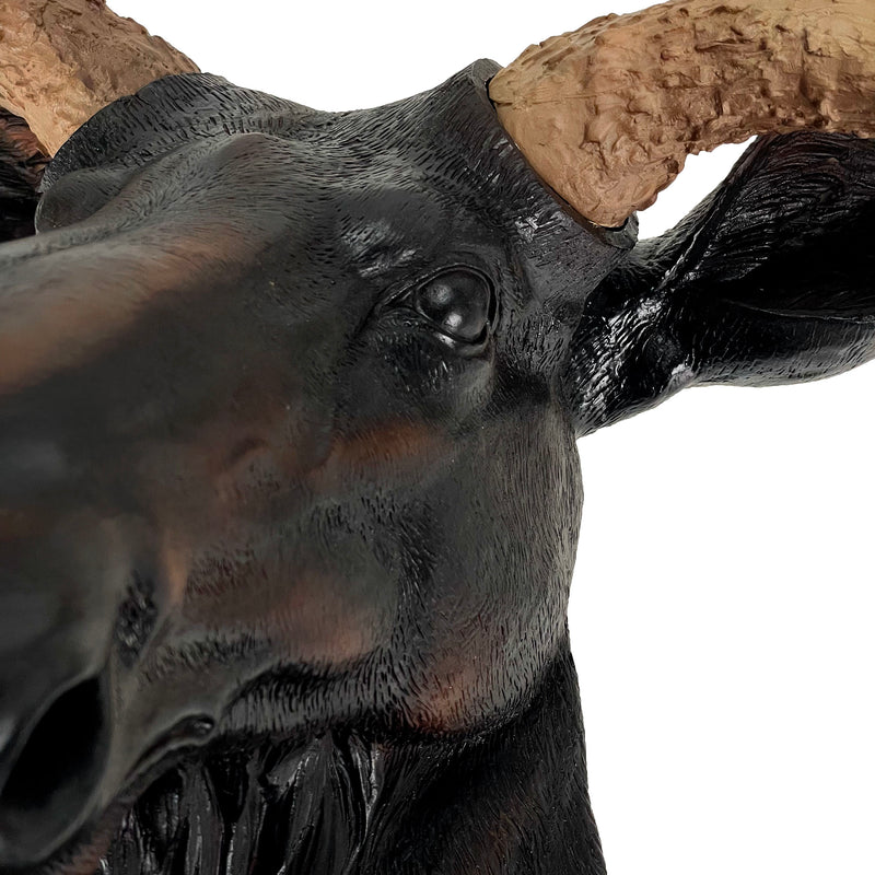 Moose Head Bust Wall Sculpture, 20 x 23 Inch Brown Painted Resin North American Moose Wall Mount for Rustic Lodge, Cabin, Man