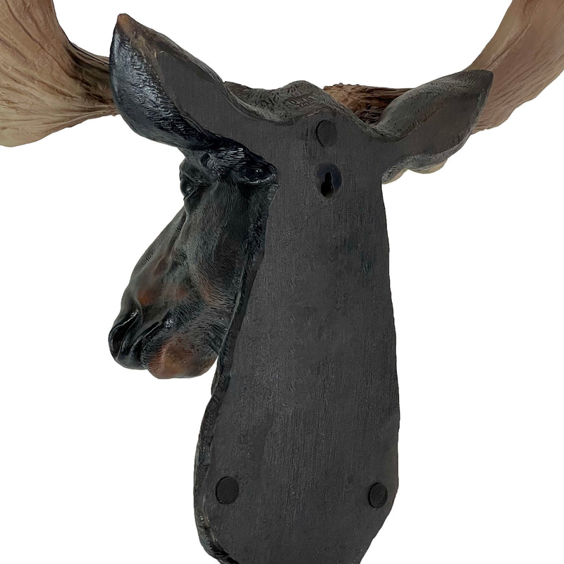 Moose Head Bust Wall Sculpture, 20 x 23 Inch Brown Painted Resin North American Moose Wall Mount for Rustic Lodge, Cabin, Man
