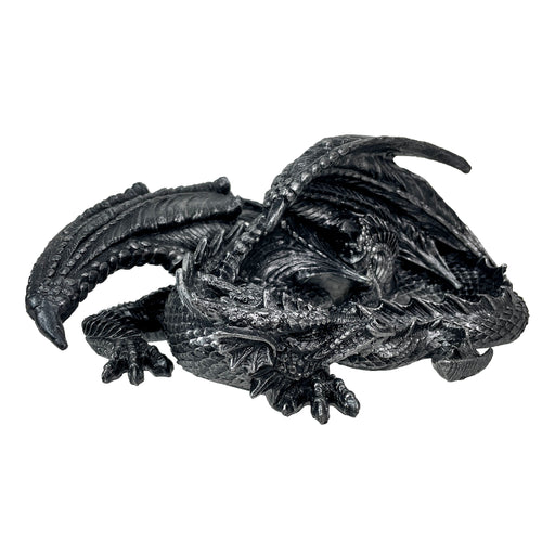 Sleeping Dragon Statue, 12 Inch Metallic Black Gothic Resin Image 2