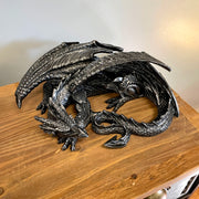 Sleeping Dragon Statue, 12 Inch Metallic Black Gothic Resin Image 8
