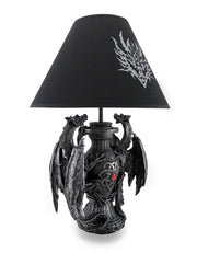 Gothic Guardians of Light Medieval Dragons Resin Table Lamp - Dark Fantasy - 19 Inches High - With Black Fabric Tribal Dragon