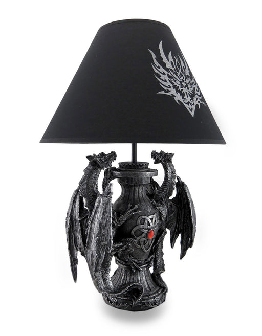 Gothic Guardians of Light Medieval Dragons Resin Table Lamp - Dark Fantasy - 19 Inches High - With Black Fabric Tribal Dragon