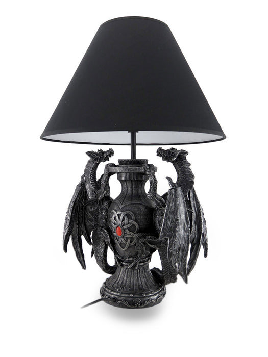 Gothic Guardians of Light Medieval Dragons Resin Table Lamp - Dark Fantasy - 19 Inches High - With Black Fabric Tribal Dragon