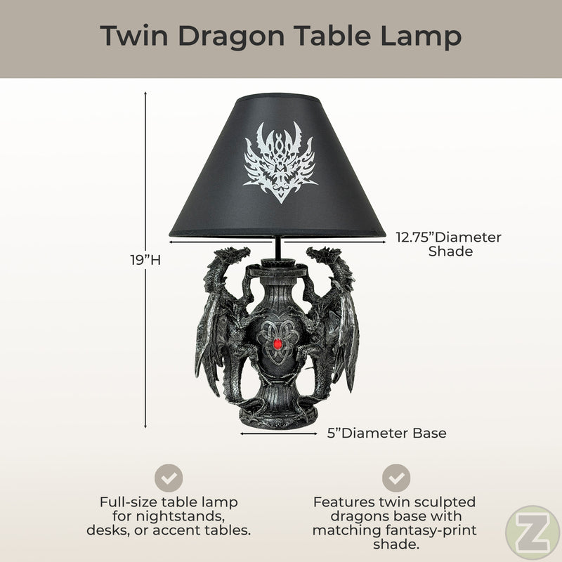 Dragon Table Lamp, 19 Inch Gothic Guardians with Black Fabric Shade Image 4